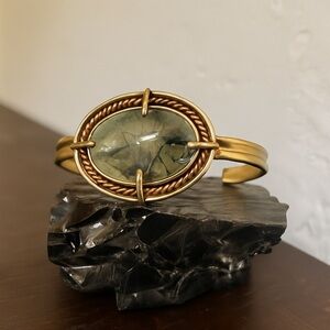 Prehnite Epidote Brass Cuff Bracelet | Artisan Statement | Boho Minimal